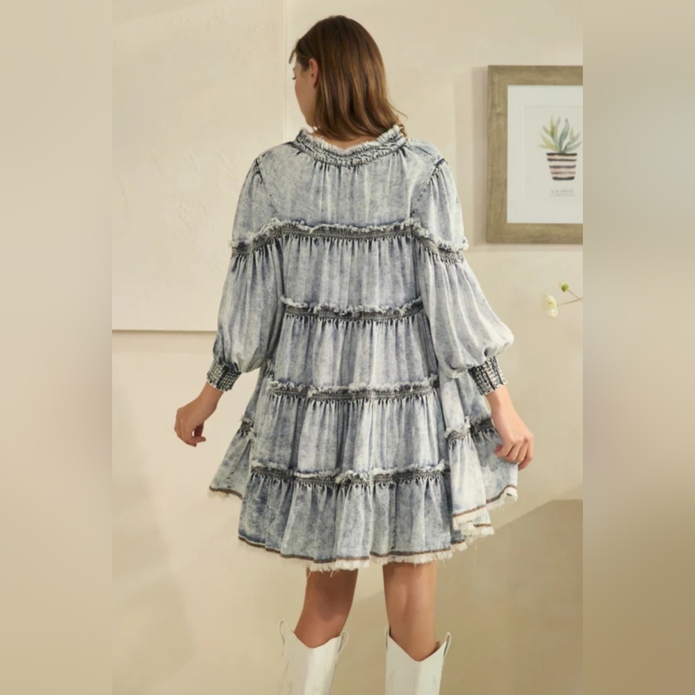 #1293 Oli & Hali WASHED TIERED TENCEL SHORT DRESS - Picture 10 of 10